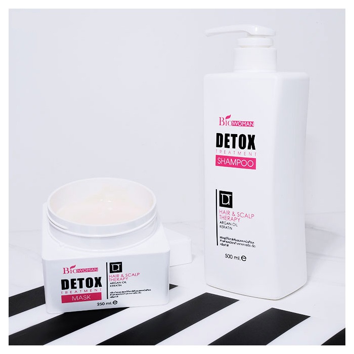 маска для волос и шампунь с кератином, углем бамбука и маслом арганы Detox от Bio-Woman_biowoman